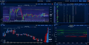 The Quant Data Futures page in the web app: Depth Map, Footprint, DOM, and Interval Map on one screen